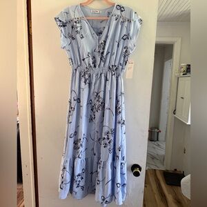 Floral Blue Midi Dress